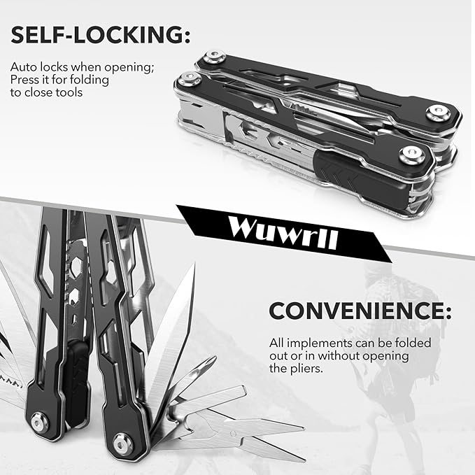 Wuwrll Multitool with Safety Locking,16-in-1 Multi Tool Stainless Steel Pocket Knife Set with Pliers, Upgrade Camping Tool Gifts for Men,for Survival, Camping, Hiking, Outdoor 2 Pcs