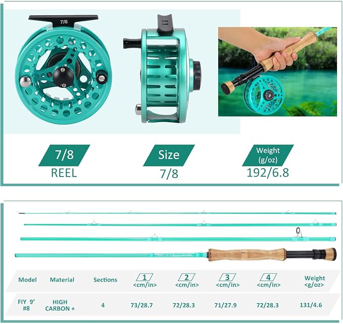 Sougayilang Fly Fishing Combo, 4 Piece Fly Rod and CNC Machined Aluminum Alloy Reel Complete Starter Package with Rod Bag