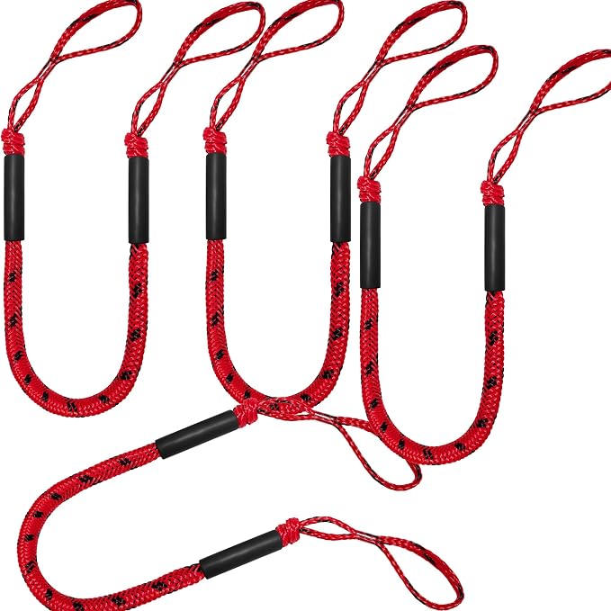 Bungee Dock Lines - Boat Accessories - 4 Feet Shock Cords Docking Rope Mooring Rope for PWC,Jet ski,Pontoon,Kayak,Canoe,Power Boat,Watercraft (Red and Black)