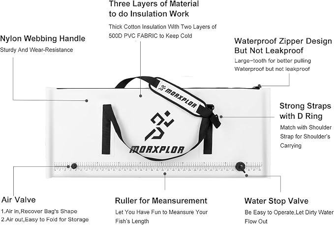 MORXPLOR Insulated Fish Cooler Bag for Fishing 41x17 47x17In 50x20In 60x24 72x30 80X40 Inches,Large Insulated Fish Kill Bag,Fishing Catch Bag Cooler with Water-resistant Zipper