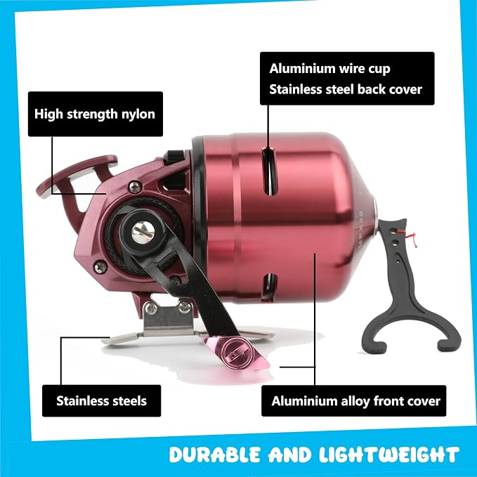 AMEYXGS MPX39 Bowfishing Reel for Archery Hungting Bow Fishing, Stainless Steel and Aluminium, Left/Right Reversible Handle, 3.875:1 Gear Ratio, Strong Line 4# 85 Yards 0.32mm/50lb