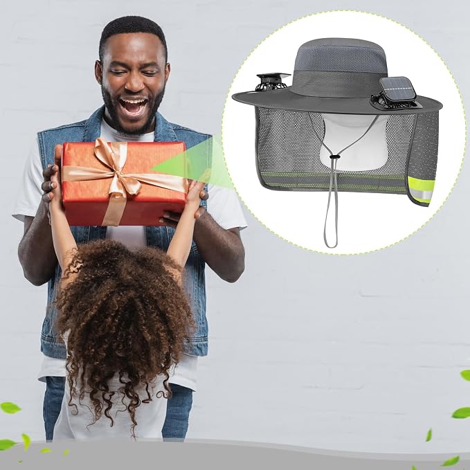 Solar Hat with Fans, Wide Brim Cooling Sun Hat with Removable Dual Fans USB Charging Neck Cover for Outdoor Fishing