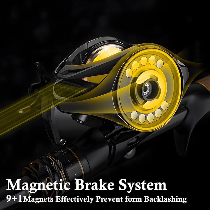 Carbon Fiber Baitcasting Reel, Baitcasting Fishing Reel for Trout Fishing, 35lbs Max Drag, 6.3:1 Gear Ratio, Double Row Magnetic Brake