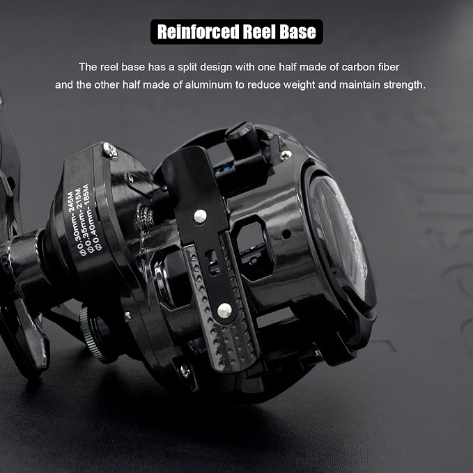 Carbon 300 Baitcasting Fishing Reel, High Line Capacity Baitcaster Reels, 6.3:1 Gear Ratio, 10+1 Stainless Steel Ball Bearings, 10 Button Magnetic Brakes, Carbon Fiber Frame and Side Covers