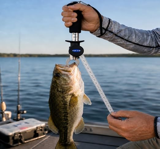 Multifunctional Fishing Scale Fish Lip Gripper with Ruler, 33 lb Portable Fish Grabber Tool with Non-Slip Handle and Wrist Strap for Freshwater Saltwater Fishing
