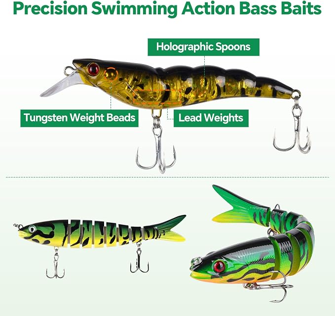 Bass Fishing Lures Kit, Freshwater Fishing Tackle Box with Soft Plastic Baits, Crawfish Lures, Swimbaits, VIB Lure, Jig Heads & Texas Rig Accessories