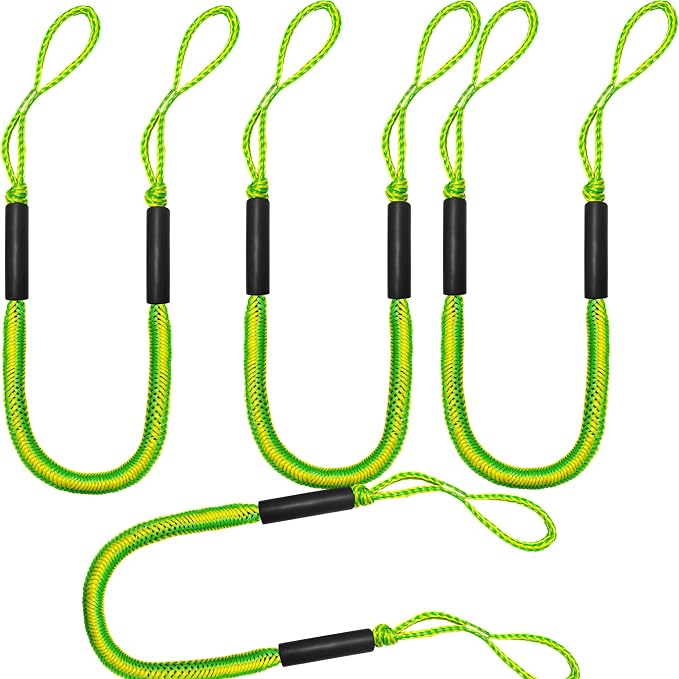 Bungee Dock Lines - Boat Accessories - 4 Feet Shock Cords Docking Rope Mooring Rope for PWC,Jet ski,Pontoon,Kayak,Canoe,Power Boat,Watercraft (Green and Yellow)