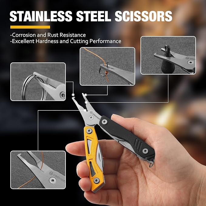VIRENKNIFE Multitool,13-in-1 Stainless Steel Multi Tool Pliers with Pocket Knife,Bottle Opener，Screwdriver，Perfect for Camping, Outdoor and Everyday Use,Gifts for Men Dad（Black & Yellow）