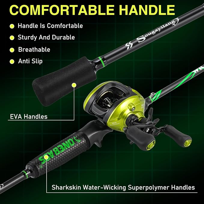 One Bass Fishing Rod Reel Combos, Spinning & Casting Combo, Graphite 2Pc Blanks, Stainless-Steel Guides, Super Polymer Handle