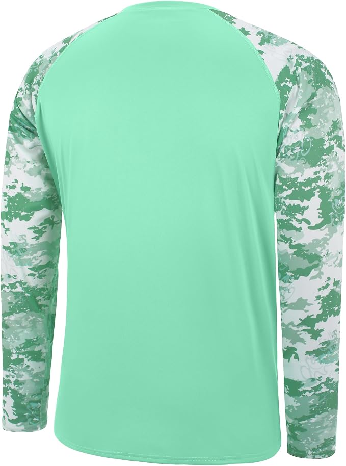FISHEAL Men's Long Sleeve Fishing Shirts, UPF 50+ Camo Sun Protection Rash Guard, UV Shirt for Swimming Hunting Outdoor