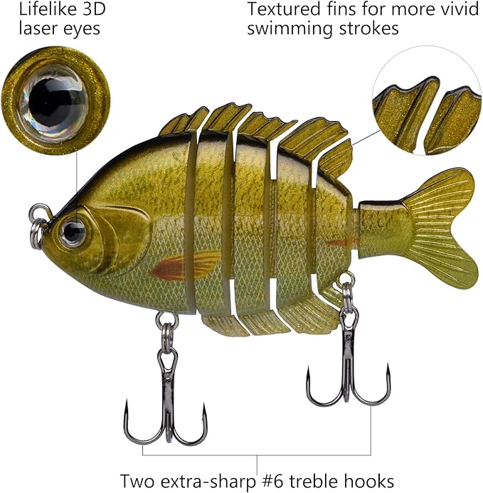 BASSDASH SwimPanfish Multi Jointed Panfish Bluegill Swimbaits Hard Topwater Bass Lures Fishing Lure Crank Saltwater 3.5in/0.85oz