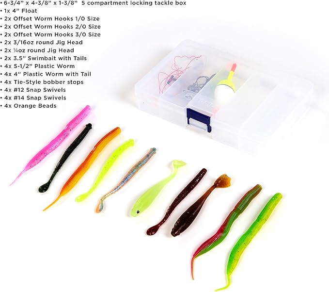 Fishing Kit with Rod, Pre-Spooled Reel, Tackle, Hooks, Zip Carry Case - Camping/Hiking/Kayaking/Boat/RV/Car/Cabin/Cottage