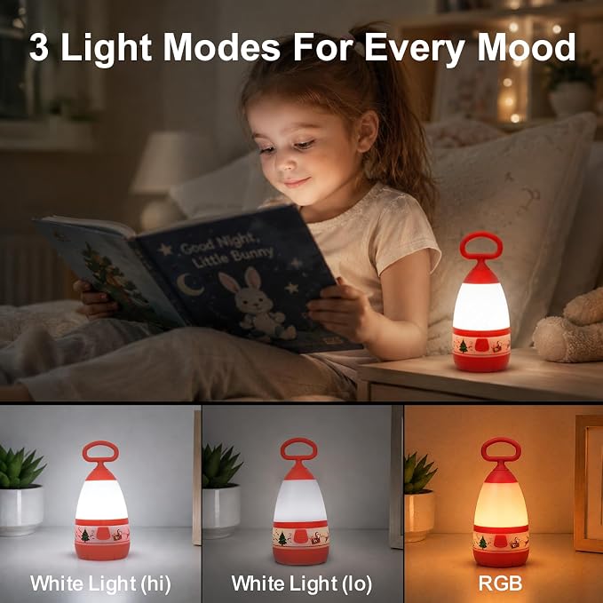 2-Pack Kids Camping Lantern & Night Light, Battery Operated, 360° Eye-Safe Light, Santa Decor, IPX4 Waterproof Fun Everyday Gift (Christmas, 6× AAA Included)