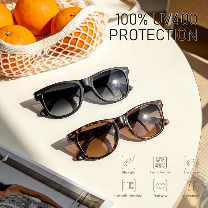 Sunier Polarized Sunglasses for Men and Women, Retro Square Matte Finish UV400 Protection Shades for Driving, Fishing