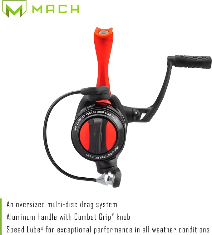 Lew's MACH Smash Speed Spin Spinning Fishing Reel, 6.2:1 Gear Ratio, Right or Left-Hand Retrieve, Graphite Frame, Premium 8 Bearing System, Fluorescent Red