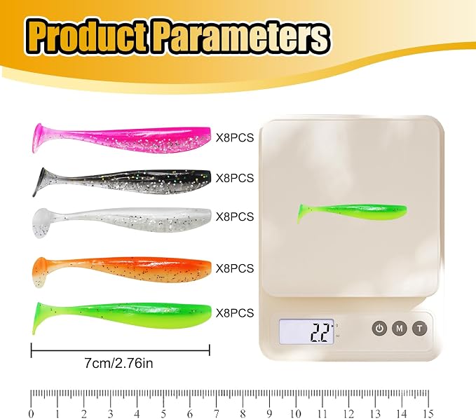 Fishing Soft Lures Paddle Tail Swim Baits Plastic Baits Crappie Walleye Trout Bass Fishing Baits for Jig Heads Saltwater/Freshwater 40PCS