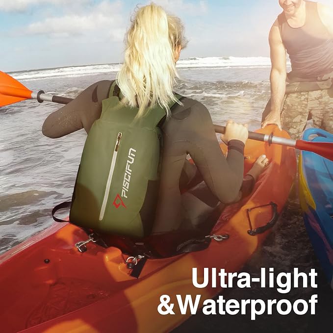 Piscifun Dry Bag Waterproof, Lightweight Dry Backpack Roll-Top Sealed with Waist Pouch and Phone Case Keeps Gear Dry Inside for Kayaking, Boating