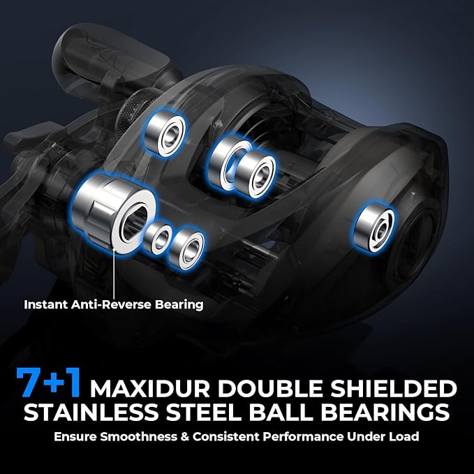 KastKing MegaTron Baitcasting Reels, High Capacity or High Speed Low Profile Casting Reel, 7+1 Double Shielded Stainless Steel BB, 8-Button Magnetic Brakes, Powerful Drag, Freshwater & Inshore Fishing