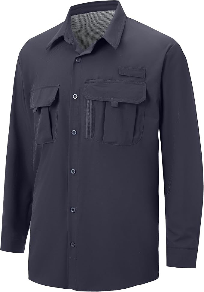 Men's Long Sleeve Fishing Shirts UPF 50+ Sun Protection Quick Dry Shirts Button Down Shirt for Hiking Camping
