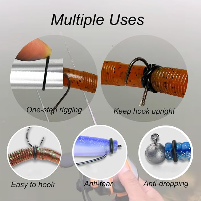 Wacky Rigging Tool, Fishing Bait Rigs, Wacky Rig Ring Tool with 70PCS Worm O-Rings, Wacky Worm Kit for Senko Neko Finesse Stick Soft Baits