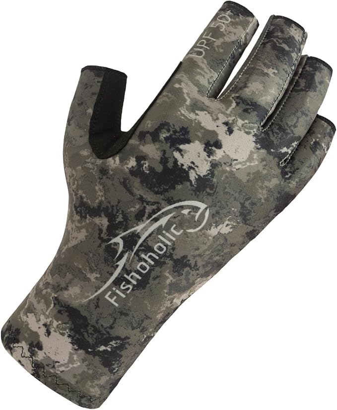 Fishoholic UPF50+ Fingerless Fishing Gloves - Sticky Grip Sun Protection Glove - Kayaking Paddling or Rowing