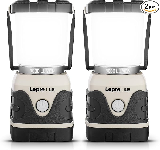Lepro 1000LM Battery Powered LED Camping Lantern, White Tent Light with 4 Light Modes, Camping Essentials, Waterproof Lantern Flashlight for Camping, Emergency Light, Power Outage, Not Rechargeable