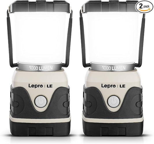Lepro 1000LM Battery Powered LED Camping Lantern, White Tent Light with 4 Light Modes, Camping Essentials, Waterproof Lantern Flashlight for Camping, Emergency Light, Power Outage, Not Rechargeable