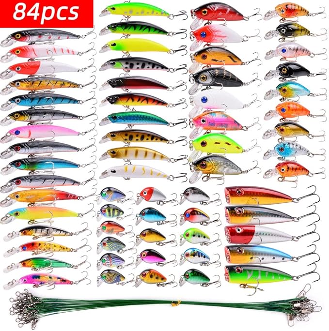 Aorace Fishing Lures Kit Mixed Including Minnow Popper Crank Baits with Hooks for Saltwater Freshwater Trout Bass Salmon Fishing