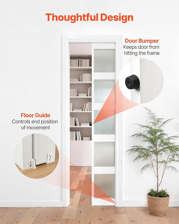 VEVOR Sliding Pocket Door Hardware Track Kit, 44.69" Pocket Door Track Kit with Soft Close Mechanism for Smooth and Quiet Sliding, Easy to Install, for 1" to 1 3/4" Thickness 24" Width Single Door