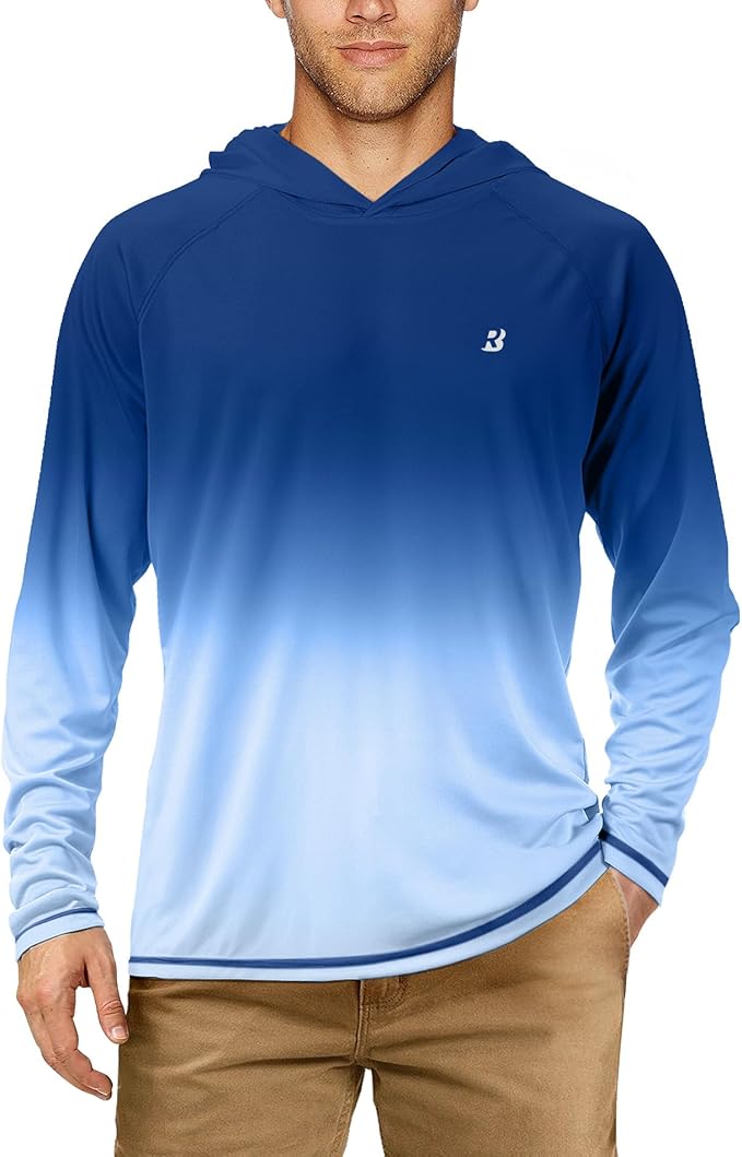 Roadbox UPF 50+ Fishing Shirts for Men, Long Sleeve UV Sun Protection Hoodie, Outdoor Hiking Running Swimming Rash Guard