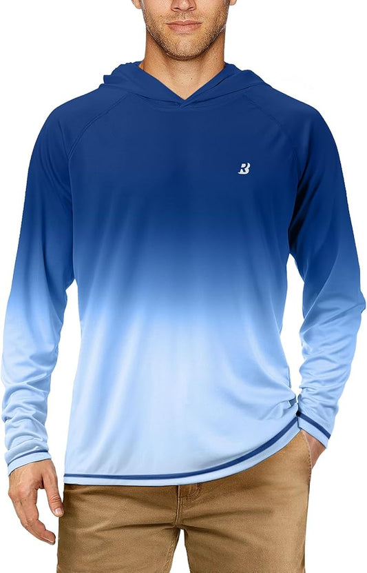 Roadbox UPF 50+ Fishing Shirts for Men, Long Sleeve UV Sun Protection Hoodie, Outdoor Hiking Running Swimming Rash Guard