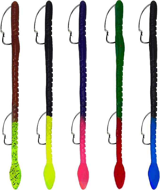 Delong Lures Fishing Lures Bass Set, 10" Pre-Rigged Weedless Swim Bait, Twister Tail Bass Fishing Lures, Extra Durable Soft Plastic Baits for Freshwater - 5 pcs Bass Baits and Lures Pack, Made in USA