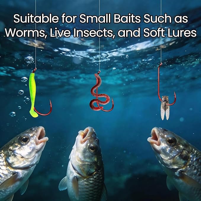 FishTrip 100pcs Baitholder Fishing Hooks, Double Barbed Long Shank Offset Bait Holder Fish Hook for Fishing Rigs Freshwater Saltwater Red #8-6/0