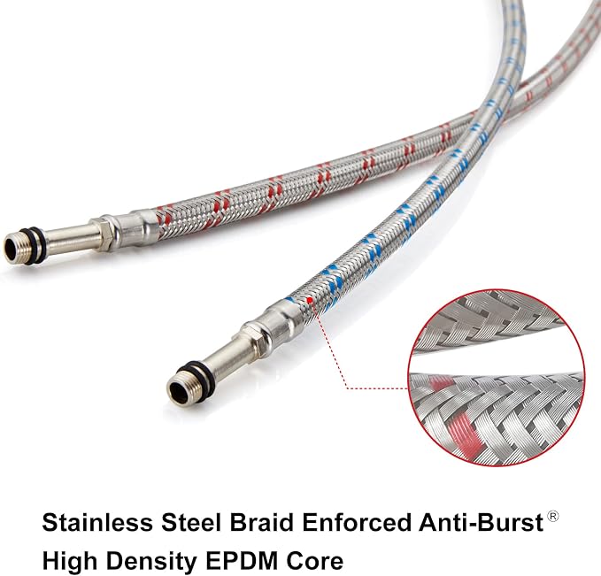 Midanya 16-Inch Long Faucet Water Supply Lines, Braided Stainless Steel Supply Hose 3/8-Inch Female Compression Thread x M10 Male Connector, x 2 Pcs (1 Pair)