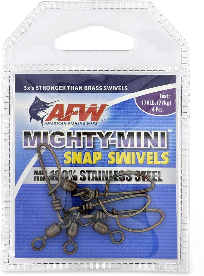 American Fishing Wire Fishing Swivels - Mighty Mini 100% Stainless Steel Snap Crane Swivels, 3X Stronger Than Brass, For Terminal Tackle Box, Up to 600lb Test - Fishing Gear for Fishing Line Leaders