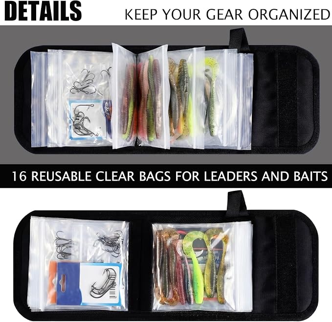 2 Pack Fishing Tackle Binder 20 Pockets Fly Fishing Leader Tippet Line Wallet Leader Organizer Case Lure Storage Bag for Pre-tied Rigs, Leaders, Soft Baits and Lines(Black)