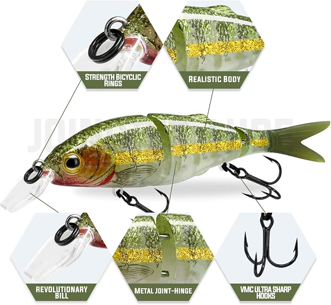 TRUSCEND Swimmax Easy Catch Fishing Lures with BKK Hooks, Wiggling, Vibrating, Rattling and Gurgling for More Bite, Heavy-Duty Dyneema Fiber Jointed Swimbaits for Bass, Trout, Walleye, Crappie, Pike