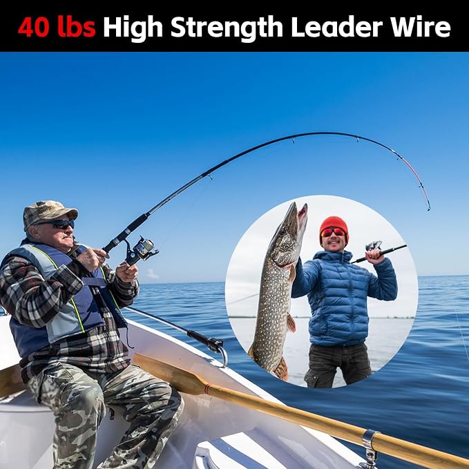 DONQL 50pcs Fishing Leaders, Stainless Steel Fishing Wire Traces Pike Fishing, 10/15/20/25/30cm Anti-Bite Fishing Wire Trace Leaders with Rolling Swivels and Snaps for Bait Rigs Saltwater