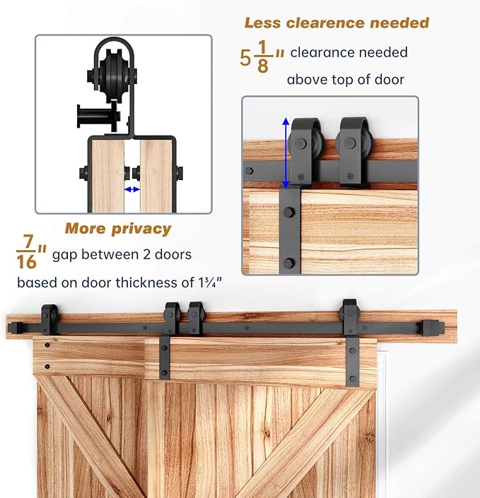 EaseLife 8 FT Bypass Double Sliding Barn Door Hardware Kit,Single Track,Heavy Duty,Slide Smoothly Quietly,Easy Install (8FT Track Kit for Double 53" Wide Door)