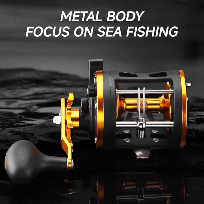 HAUT TON Vortex Baitcasting Fishing Reels, Saltwater Inshore Surf Trolling Reel, Round Baitcaster Reel Up to 44LBS Powerful Max Drag, Conventional Reel for Catfish, Musky, Salmon