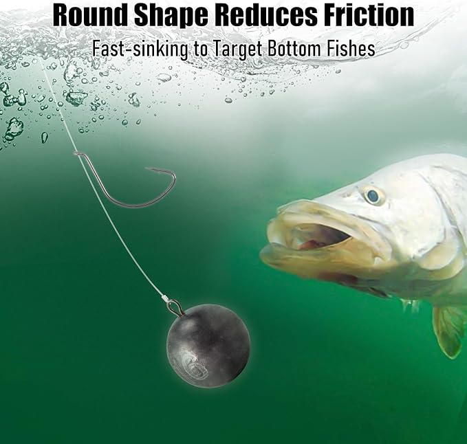 Dr.Fish Cannonball Sinkers Saltwater Lead Fishing Weights Round Ball Sinkers Trolling Downrigger Weights Bottom