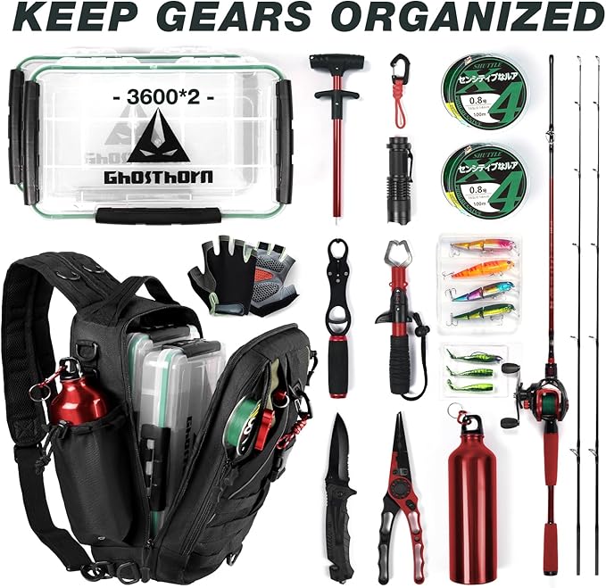 Ghosthorn Fishing Backpack Waterproof Tackle Bag Sling Bag Gift