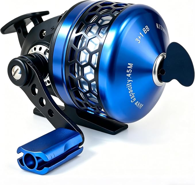 Spincast Fishing Reel, 3.9:1 Gear Ratio, Pre-Spooled, Left/Right Hand Reversible, Aluminum, Black, for Freshwater Trout, Catfish and Bass
