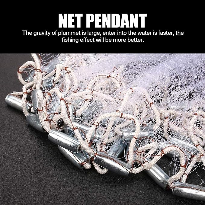 Yeahmart American Saltwater Fishing Cast Net for Bait Trap Fish 3ft/4ft/5ft/6ft/7ft/8ft/9ft/10ft Radius Casting Nets with Heavy Duty Real Zinc Sinker Weights, 3/8inch Mesh Size