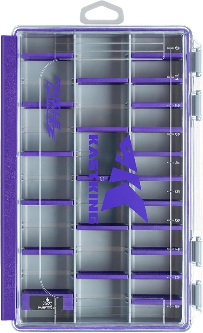 KastKing HyperSeal Waterproof Tackle Box, 3600 and 3700 Tackle Trays, Fishing Tackle Box Organizer with Removable Dividers, Lure Box and Terminal Tackle Storage,Purple