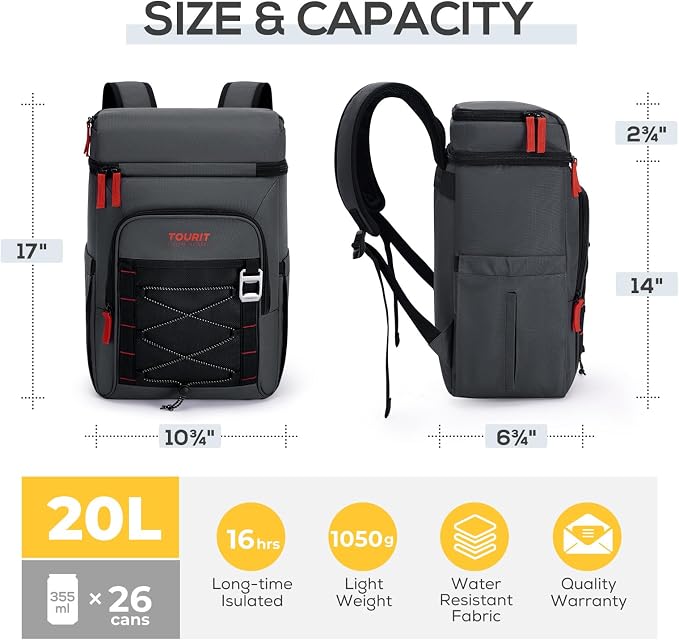 TOURIT Insulated Backpack Cooler: 30 Cans Waterproof Leakproof Soft Cooler Bag Beach Travel Picnic Camping