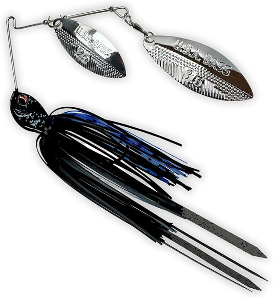 USA BASS Tackle Apache Attack Spinnerbait Type II Largemouth Smallmouth Spotted Bass Premium Fishing Bait Handtied Skirt Custom Blades Heavy Duty Hook New for 2025