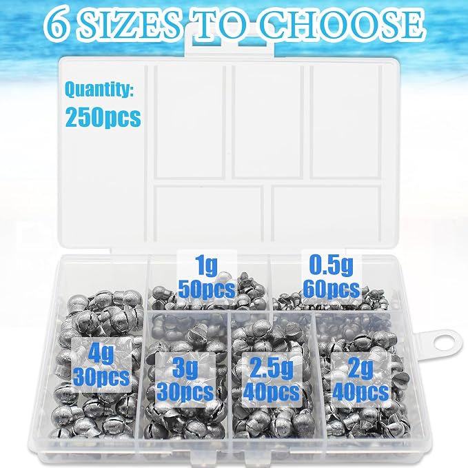 Fishing Weights Sinkers, 250/120pcs Lead Split Shot Fishing Sinkers Open Mouth Design Weights Clip Freshwater Saltwater Fishing Accessories
