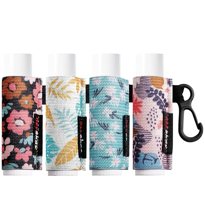 HEYSKAY Lip Balm Holder Sleeves Keychain Chapstick Elastic Sleeves (Floral patterns)
