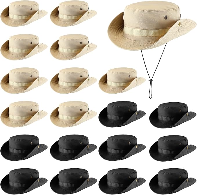 Xtinmee 20 Pcs Boonie Hat Bulk Wide Brim Bucket Hat Safari Hats Outdoor Sun Hats for Hiking Camping with Adjustable Strap